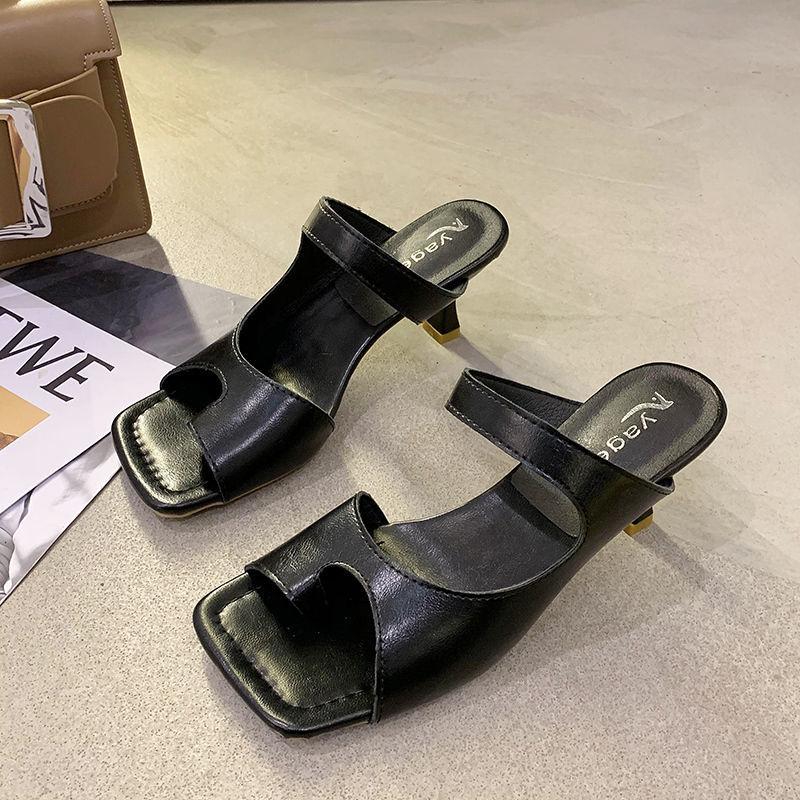 Fhanchu Women High Heeled Sandals ,Fashion Summer Shoes ,Flip Flop ,Square Toe ,Black ,White ,Yellow ,Dropship