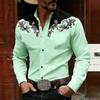 Camisa de Manga Larga para Hombre Estilo Vaquero Occidental Estampado de Bloques de Color Blanco y Negro, Top Casual de Moda Retro, Tejido de Alta Calidad