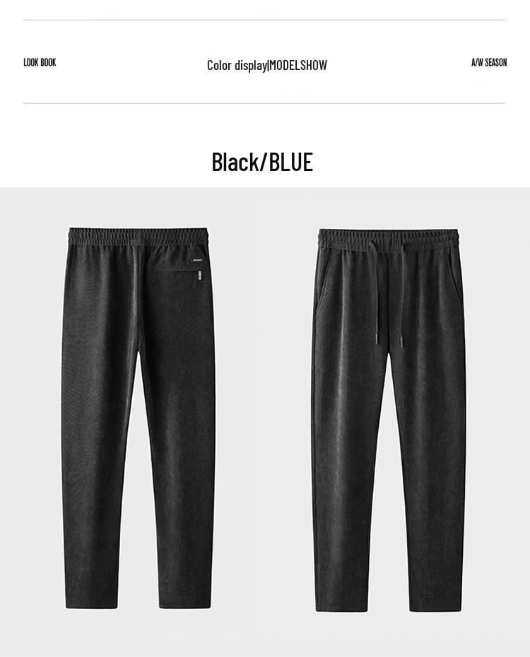 Men's Fleece-Lined Corduroy Pants - Slim Fit, Straight Leg, Business Casual for Autumn and Winter