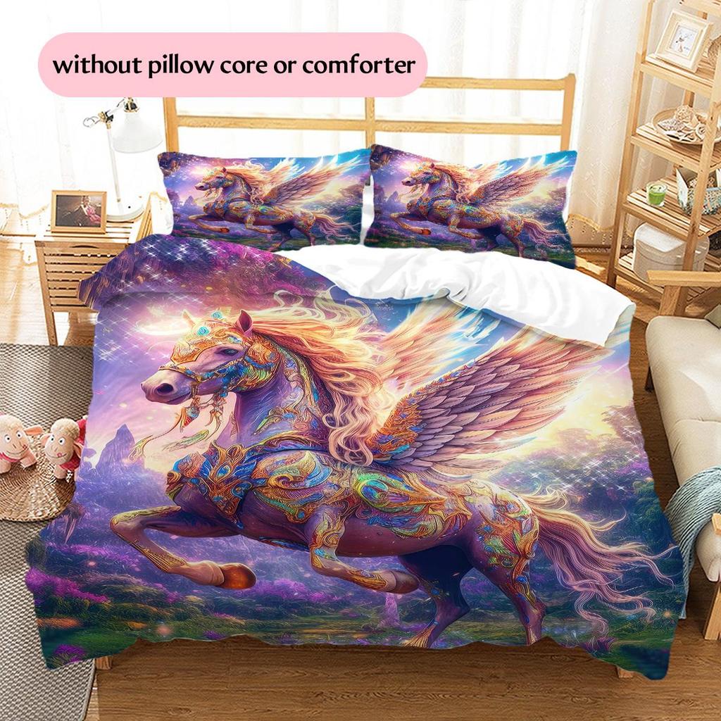 1PC Horse Bedding Quilt Set Quilt Cover Pillowcase Home Decoration Birthday Gift (1 * duvet cover + 2 * pillowcase, without core)