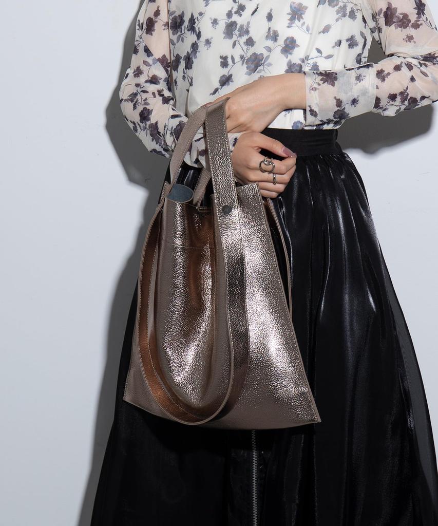 BEAURE Cow Leather 2-Way Tote Bag with Handles and Thin Gusset, A4 Size, B-22197, Available in Custom Colors, Genuine Cow Leather (Gold)