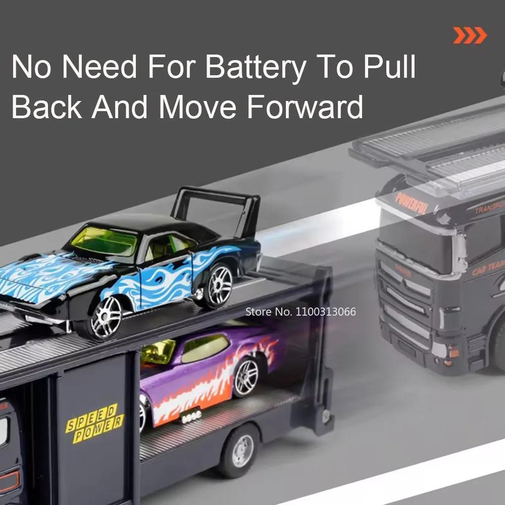 1: 64 Container Trailer Toys Alloy Models Cars Doors Opened Pull Back Miniature Flatbed Transport Vehicles Boys Festival Gifts