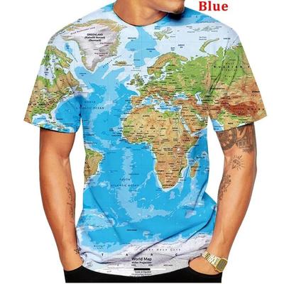 Fashion World Map 3d Printing T-shirt Round Neck Short Sleeve Tee