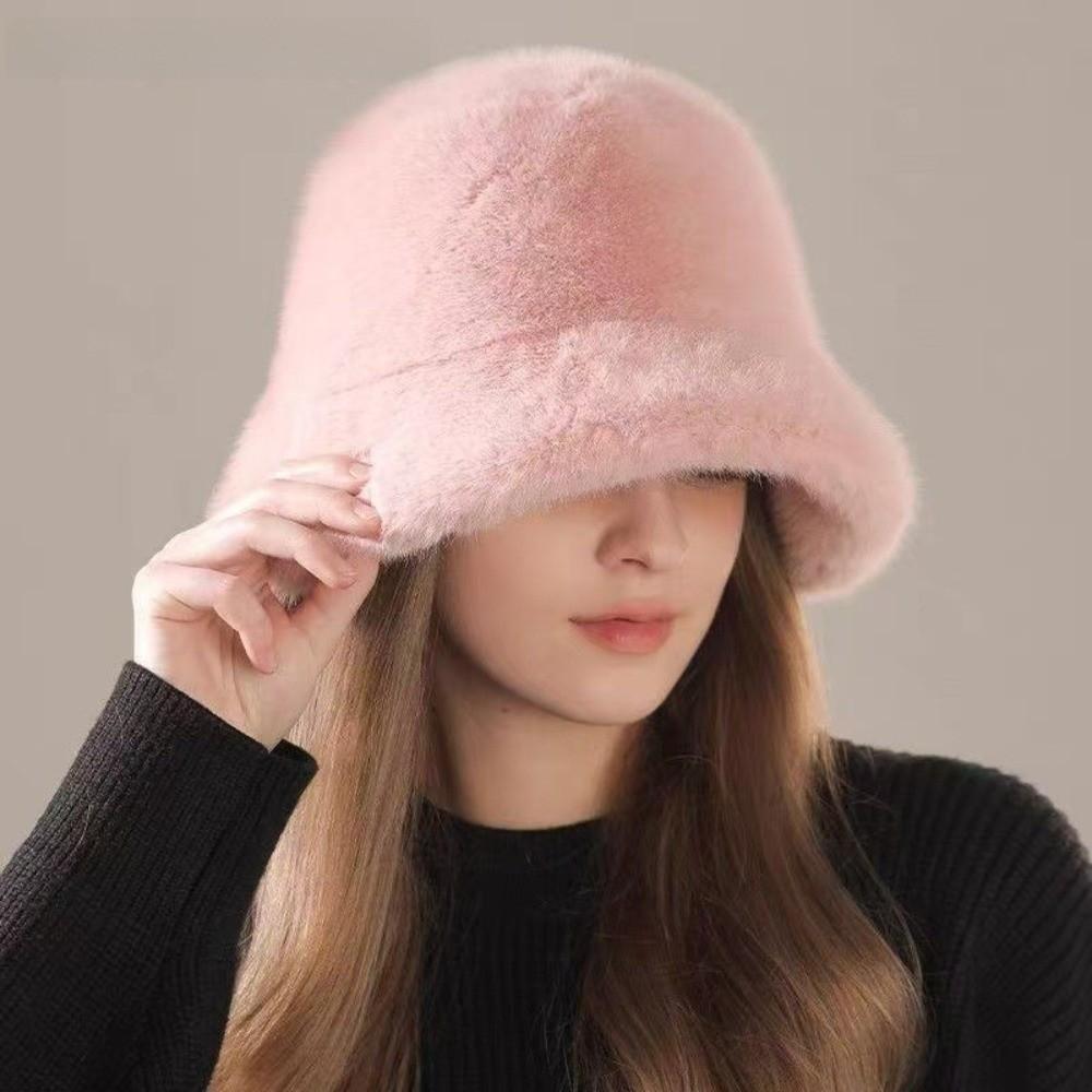 Casquette Panama Femme en Fourrure Douce Chapeau Bob Uni en Peluche Chapeau de Pêcheur Tendance