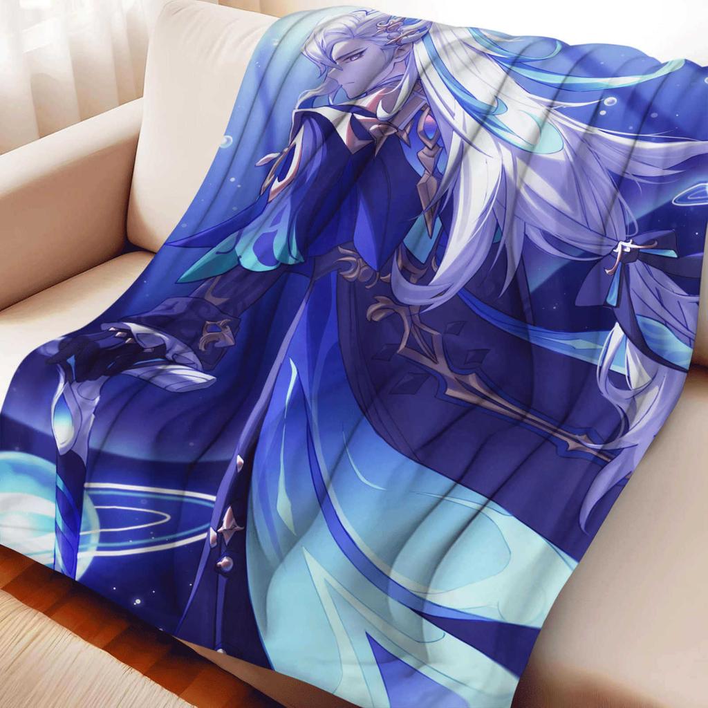 Game Genshin Impact Neuvillette Nap Blanket Warmth Soft Air Conditioning Otaku Flannel Blanket Multifunctional Decor Blankets