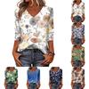 Women's V Neck Blouse 3/4 Sleeve Loose Fit Casual Shirt Floral Print Lightweight Top for Everyday Wear