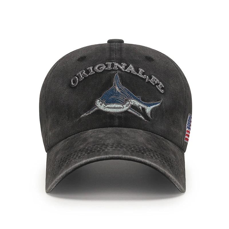 Shark Graphic and American Flag Embroidery Men Women Adjustable Soft Top Baseball Cap