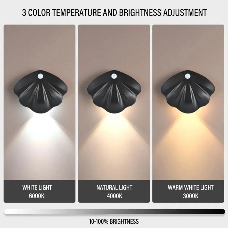 LED Motion Sensor Shell Night Light, USB Type-C Rechargeable Spotlight for Bedroom Corridor Staircase Hallway Mural Wall Decor Lighting