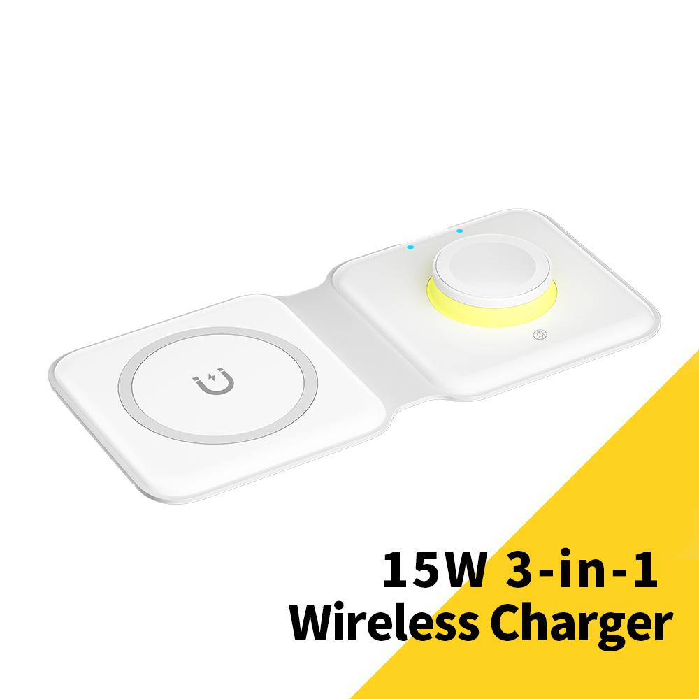 Cargador inalámbrico magnético plegable con luz nocturna Essager de 15 W, estación de carga inalámbrica rápida para Samsung, Xiaomi, Mi, Huawei, iPhone, iWatch 3, 4, 5