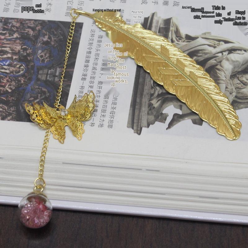 Chinese Cross-border Metal Feather Bookmark: Classical Leaf Vein Design, Creative Stationery, Ancient Style Cultural Gift
