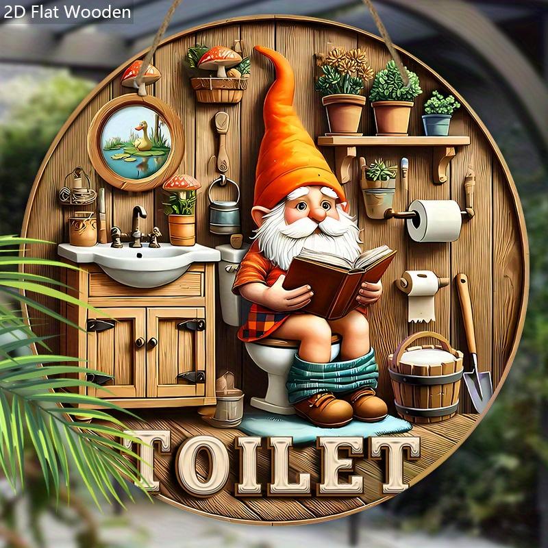 Rustic Wooden Toilet Sign with Charming Gnome Pattern - Decorative Plaque for Bathroom - Ideal Toilet Hanging Ornament