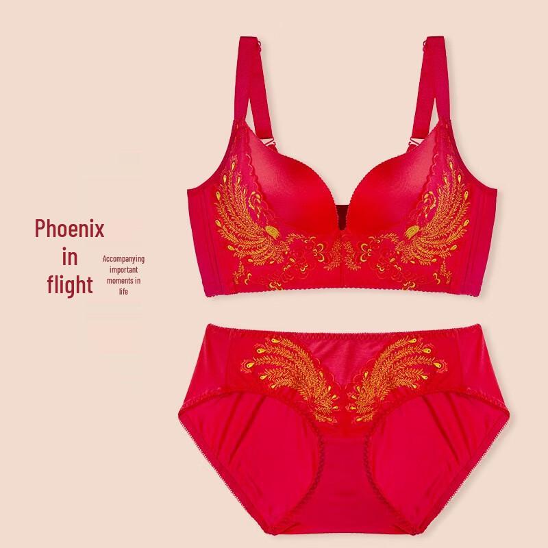 LangSha Red Phoenix Flying Bridal Push-up Bra Set