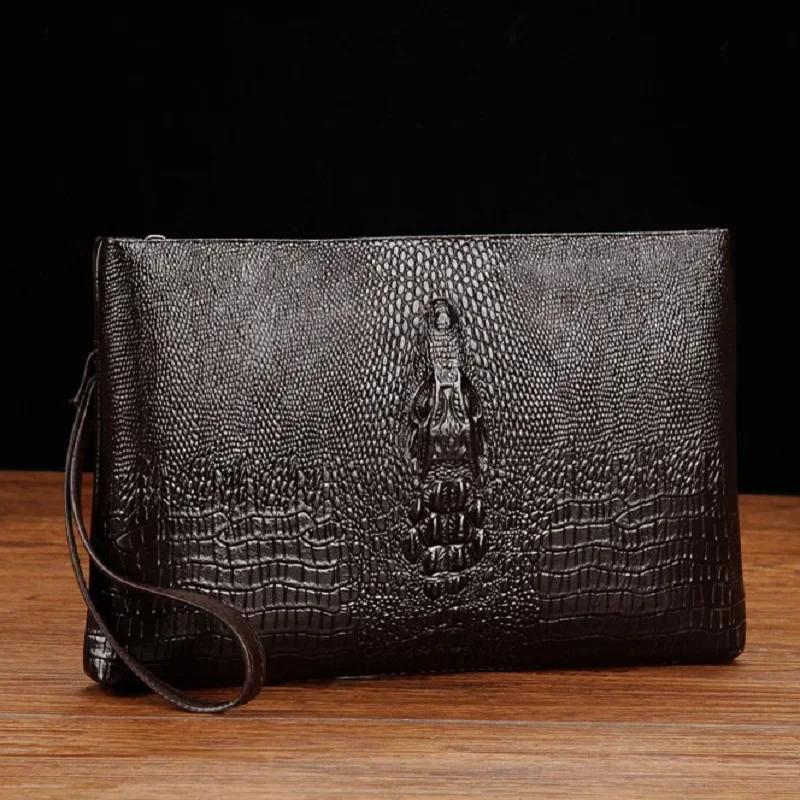 Luxury Brand Men Clutch Bag Fashion Long Wallet Men Leather Double Zipper Business Purse Black Brown Casual Male Handy Money Bag