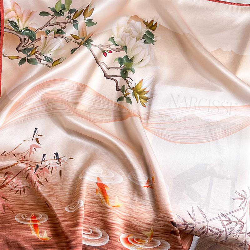 100% Real Silk Scarf Women Square Shawls Wraps Foulard Scarves Pashmina Neckerchief Female Hijab Bandana Bufanda Poncho Kerchief