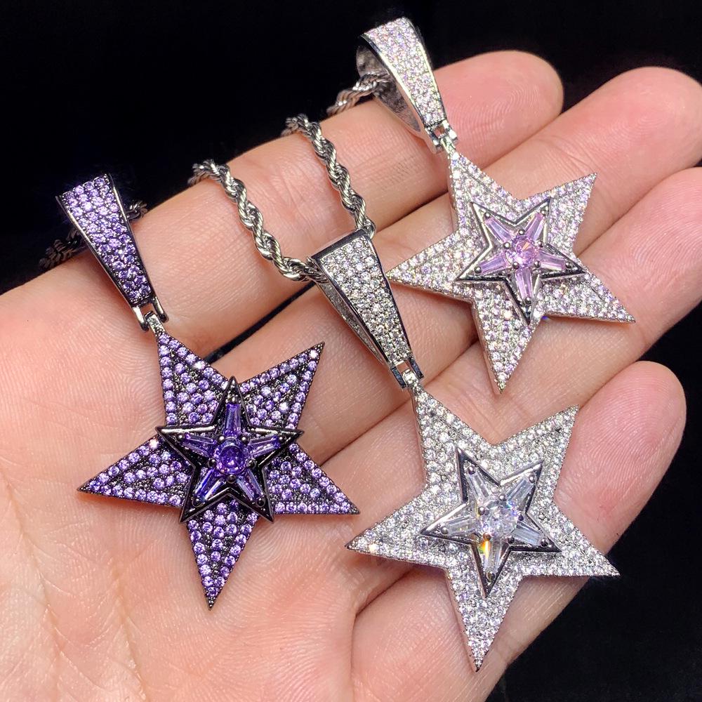 

European and American Fashion Zircon Star Pendant Necklace - Black, White, Pink