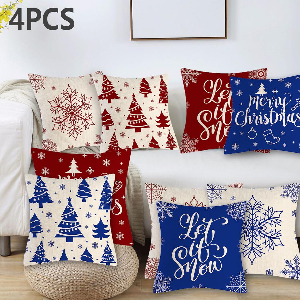 4Pcs Christmas Vintage Pillowcase Square Decorative Cushion Covers with Invisible Zipper Sofa Waist Cushion Cover 45*45cm