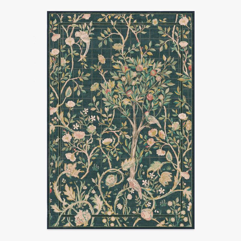 Living Room Carpet Large Size Bedroom Bedside Floor Mat Machine Washable Carpets Spring Flowers Birds Retro Home Decoration Rug