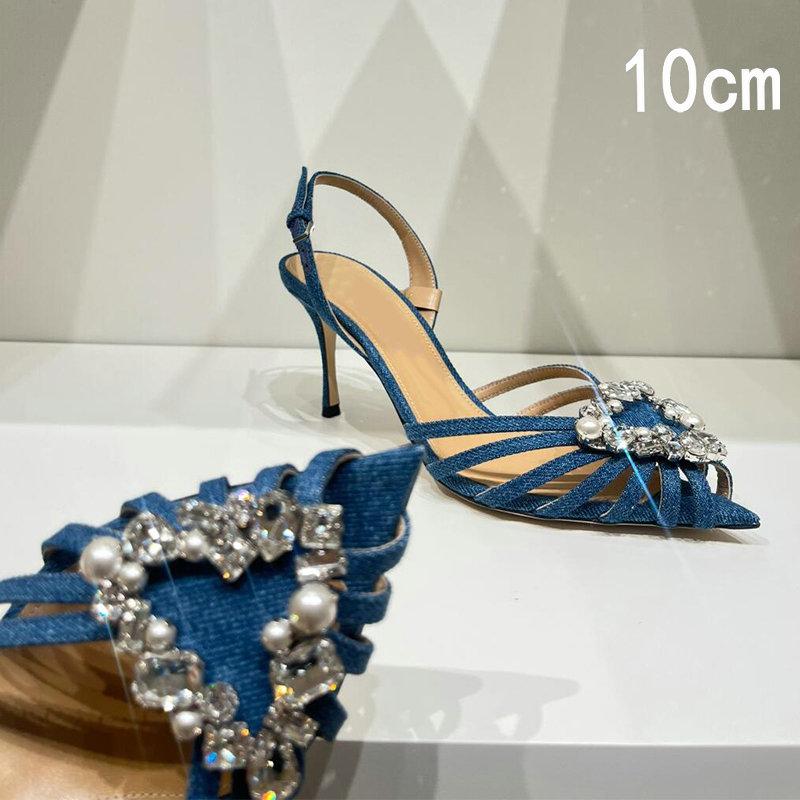 

Fashion Heart-Shaped Rhinestone Pointed-Toe Stilettos For Women 2025 Summer New French Elegant Hollowed-Out Back-Strap Flip-Flops 40