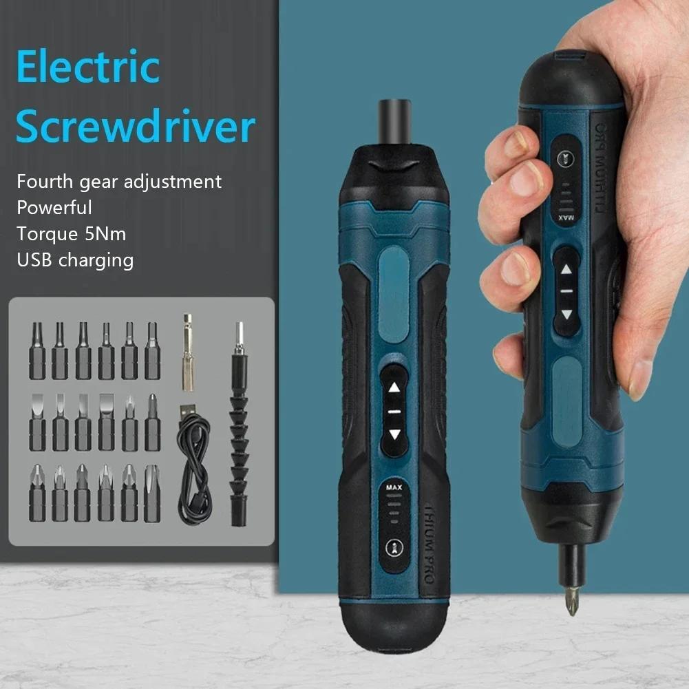 Large Torque Electric Screwdriver Manual Tool Ratchet Screwdriver Set Mini Electric Drill Hand Tools With Flashlight