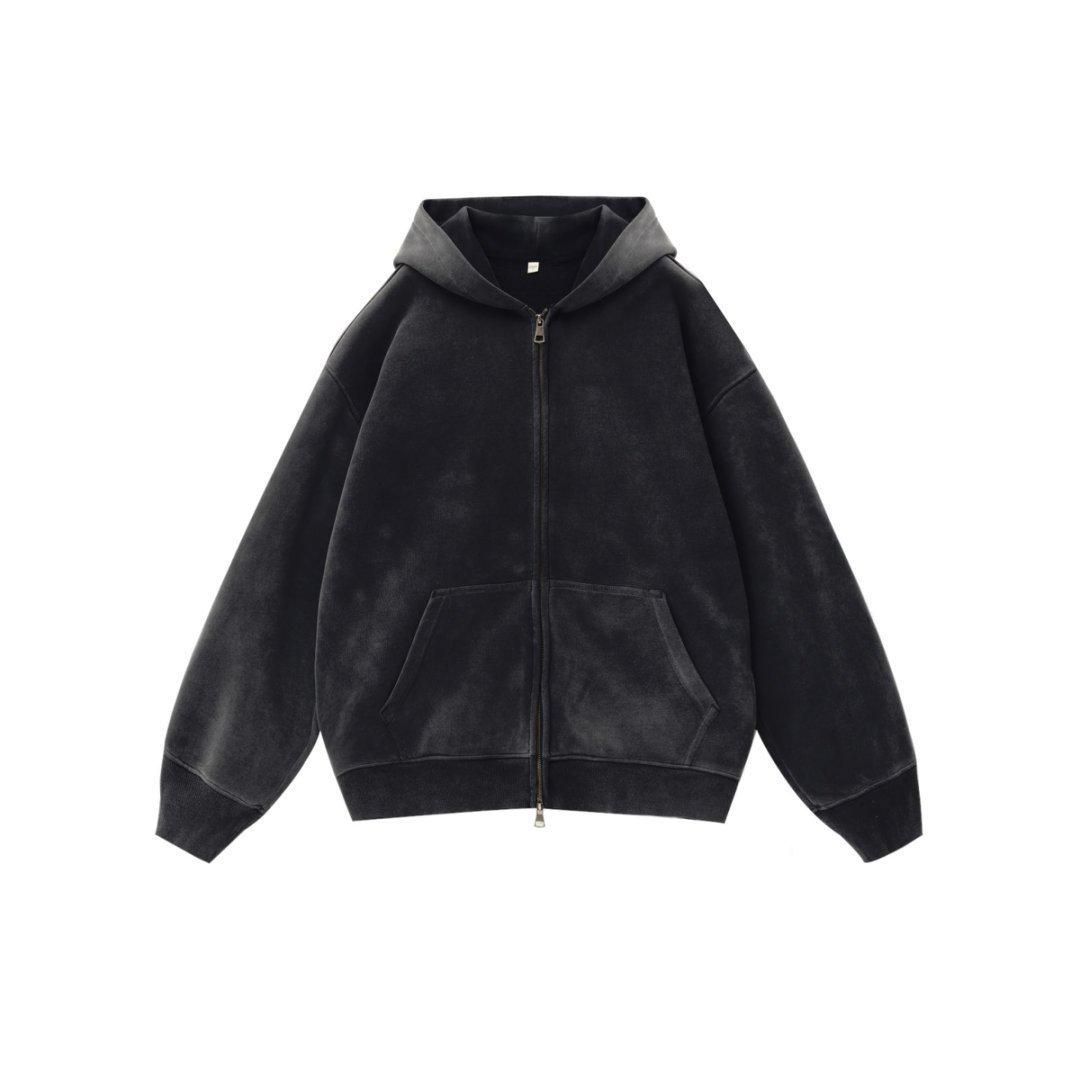 Unisex Retro Washed Zipper Hoodie - Loose Fit, Autumn/Winter Style S for 45-55 kg
