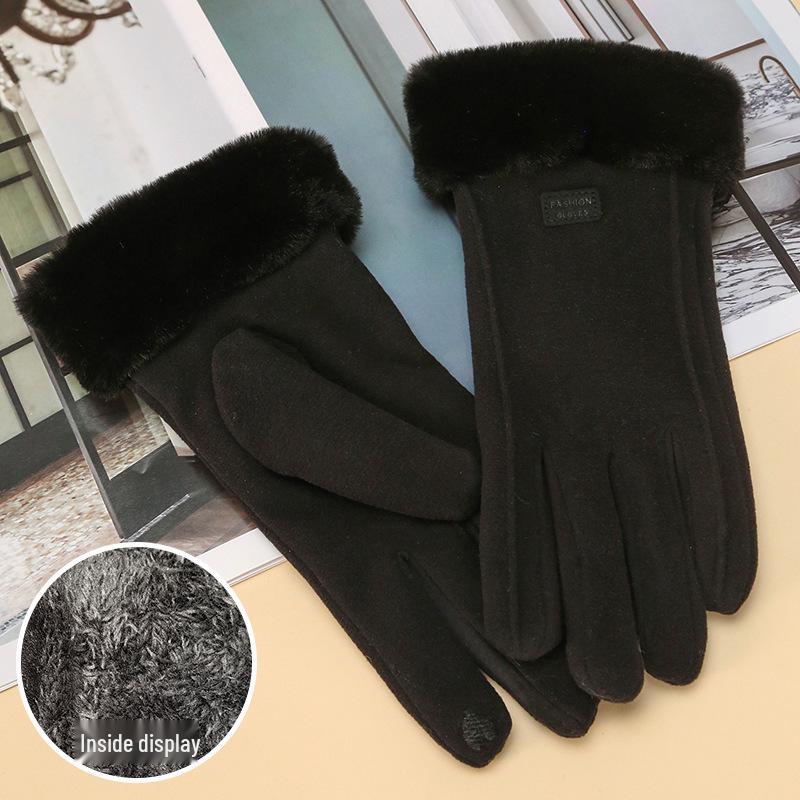 Premium Women's Fleece Touchscreen Gloves - Warm & Stylish for Fall/Winter, Korean Design