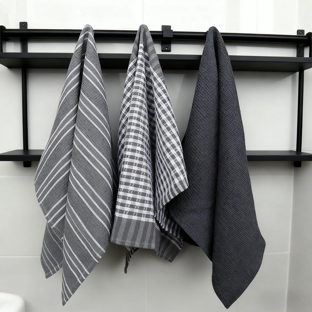 3-Pack Upgrade Tea Towels, Nordic Style Cotton Absorbent Kitchen Towel Napkins for Dish Drying, Hand Drying, Multi-Purpose Cloth