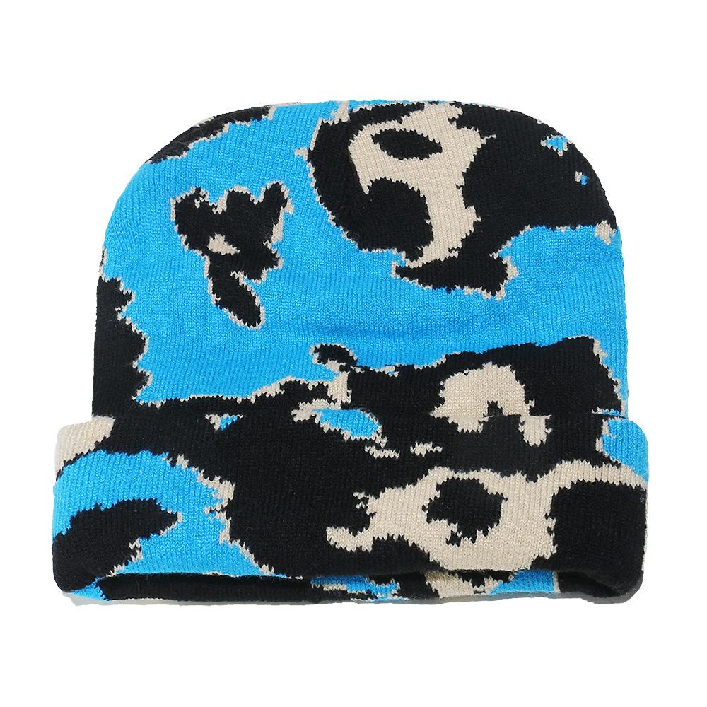 Cow Pattern Camouflage Pullover Hat Outdoor Riding Warm Wool Hat Ear Protector Knitted Hat Women