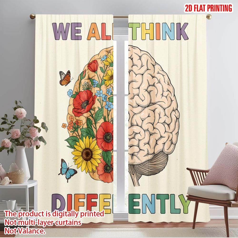 

2pcs 2D flat printing Drapes Brain Flowers Differently Polyester Without Electricity 0 Use for Holiday Parties Home Decor & 52.50×116.00 CM 2pcs