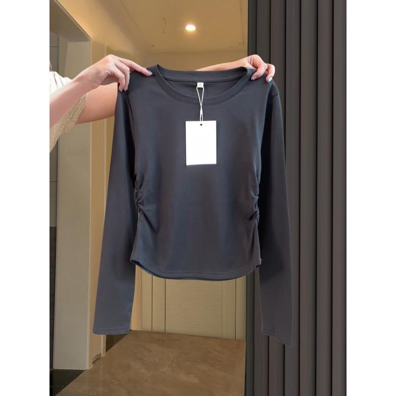 White bottoming shirt women's waist pleated top spring Spice Girl front shoulder thin inside short long-sleeved shirt