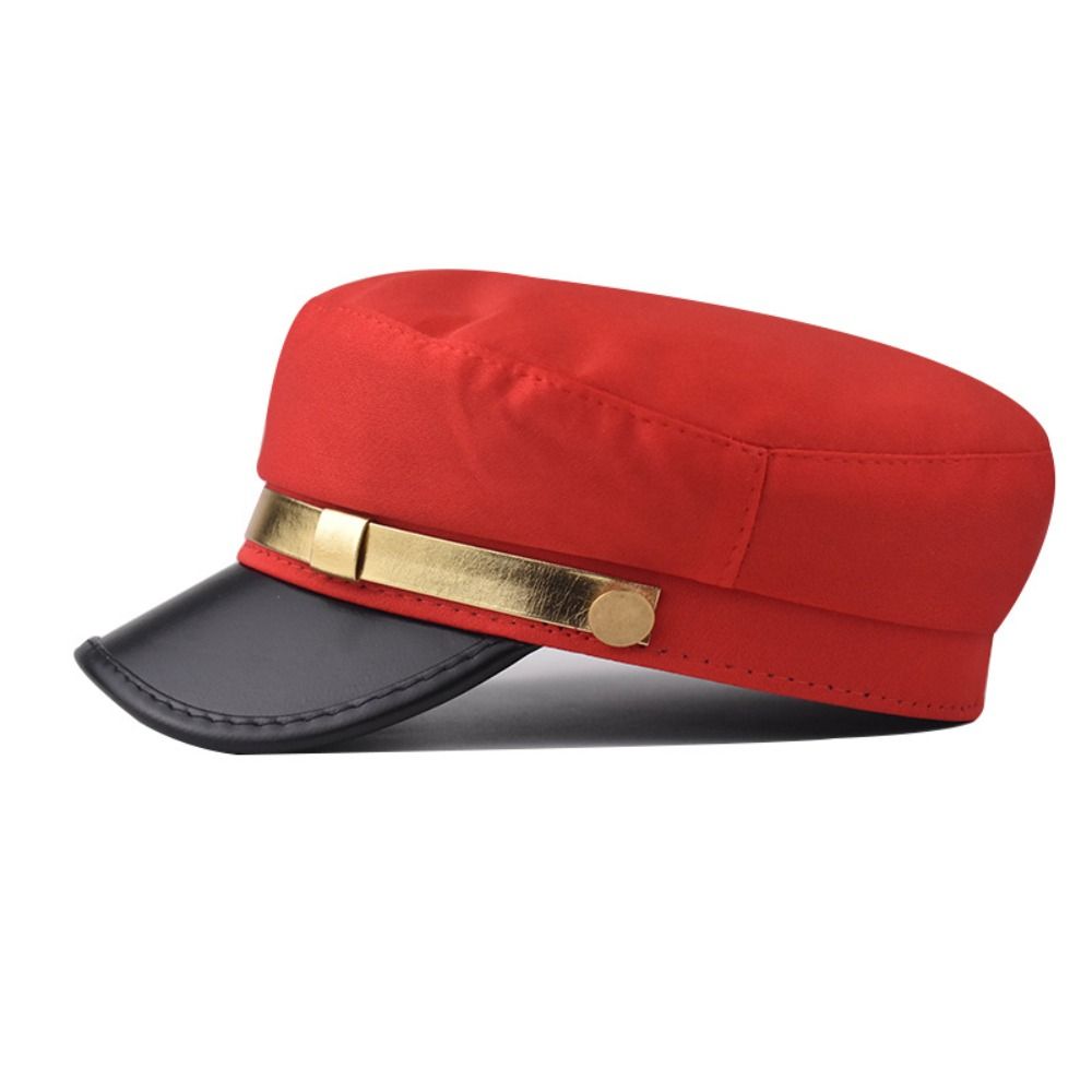 Cotton Sailor Cap Gold Band Flat Top Beret Vintage Captain Hat For Men Women