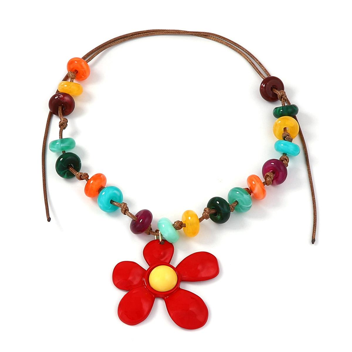 Богемное простое модное цветное ожерелье с бисером на шнурке, женское ожерелье с преувеличенной подвеской в виде цветка