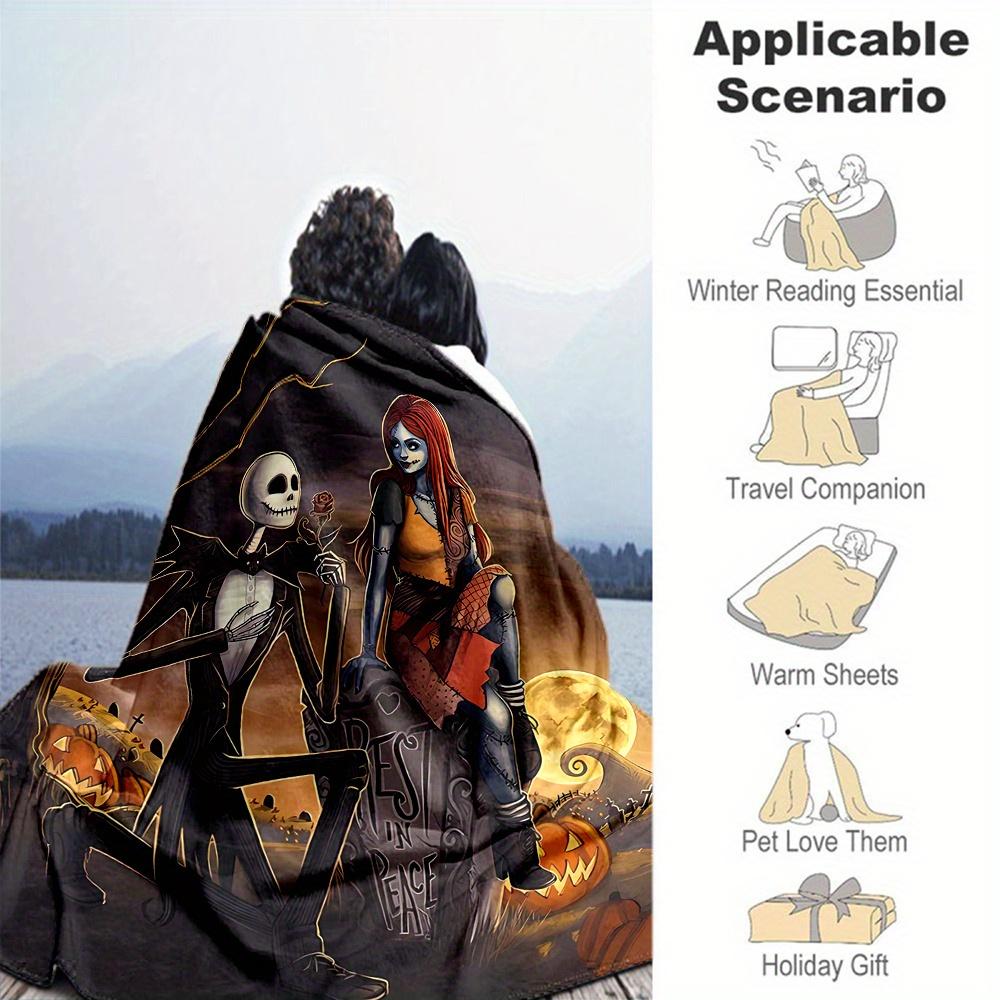 1pc, Halloween Jack Skellington and Sally Blanket Soft Throw for Room Decor, Perfect Gift for Family and Friend, Living Room, Travel, Camping