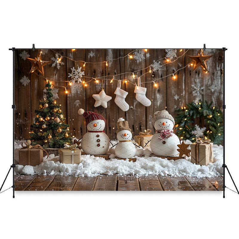 Christmas Background Photography Gifts Snowman Wood Wall Tree Big Backdrop Baby Shooting Props Party Decoration Studio