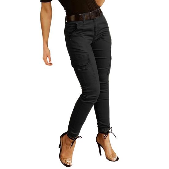 Damen Cargohose Unifarbe Mittelhoch Knopf Reißverschluss Verschluss Lässige Hose Mehrere Taschen Design Elastische Bündchen Lange Hose