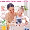 1set Colorful Girls' Pretend Makeup Toy Set - Pink and White Plastic Makeup Case with Mirror, Brushes, and Accessories.
