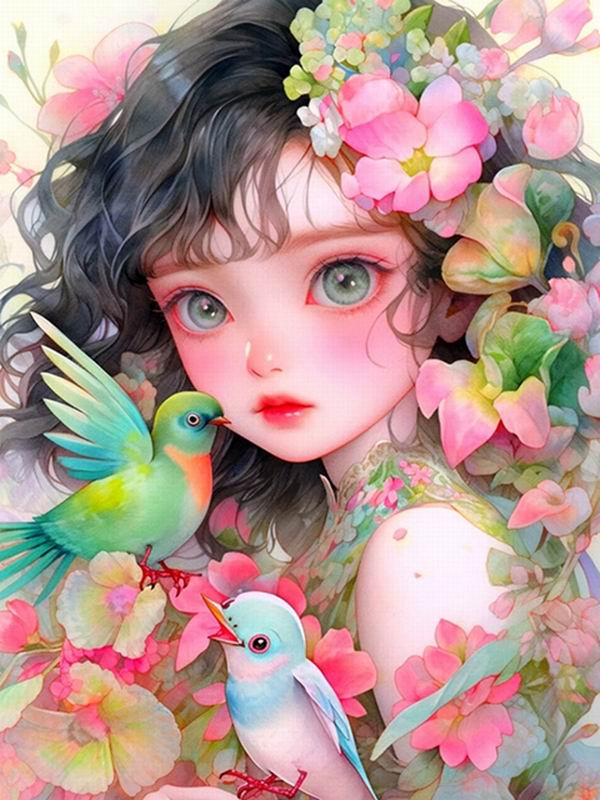 Κινούμενα Σχέδια Κορίτσι Ζωγραφική με Διαμάντια Νέες Αφίξεις DIY Πλήρης Τετράγωνη Στρογγυλή Τρυπάνι Στρας Κέντημα Λουλούδια και Πουλιά Μωσαϊκό Κιτ Σταυροβελονιάς Διακόσμηση Τοίχου