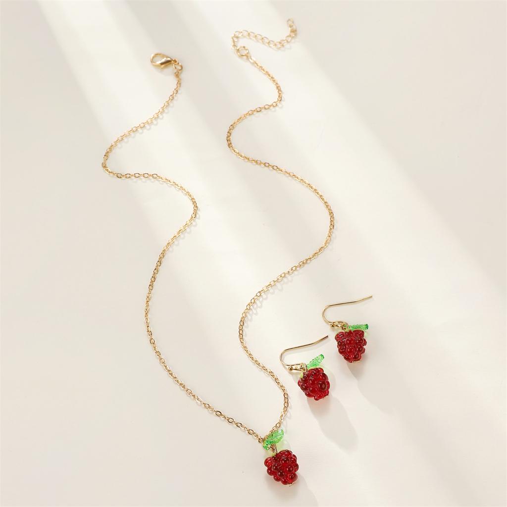 Raspberry Pendant Alloy Jewelry Set Stylish Fruit Shaped Necklace and Earrings for Ladies Unique Daily Wear Accessories