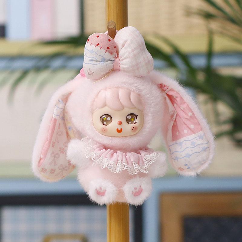 Cartoon Soft Bunny Plush Keychain Fluffy Stuffed Rabbit Pendant Lace Bow Decor Backpack Hanger Lovely Accessory for Students