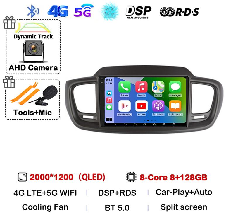 Android 14 WIFI+4G Car Radio For Kia Sorento 3 2015 2016 2017 2018 Carplay Auto GPS Multimedia Player Stereo 360 Camera Audio BT