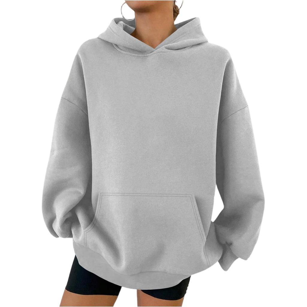 Women's Hooded Long Sleeve Sweatshirt Loose Fit Streetwear Solid Color Pullover Hoodie
