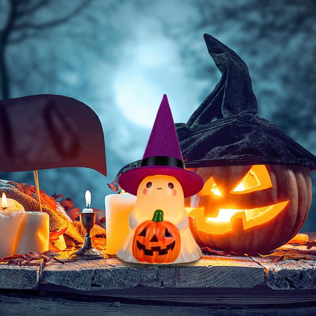 Light Up Ghost Halloween Decor Resin Halloween Ghost Decorations Indoor Led Spooky Statue Cute Decoration For Holiday Fireplace