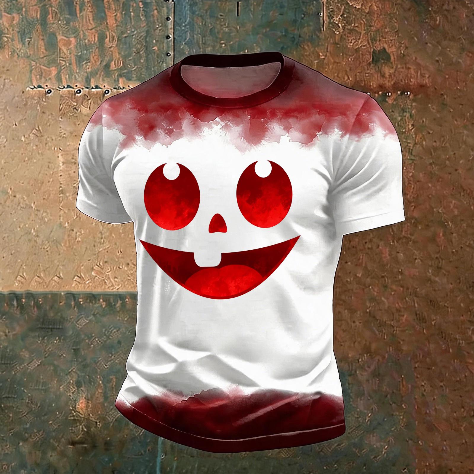Men s Short Sleeve T-Shirt Round Neck Lightweight Breathable Halloween Print Casual Top M