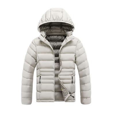 Lightweight Ribs and Cotton Jacket for Men In Winter Solid Color Slim Fit Removable Hat Thickened Hooded Jacket for Men
