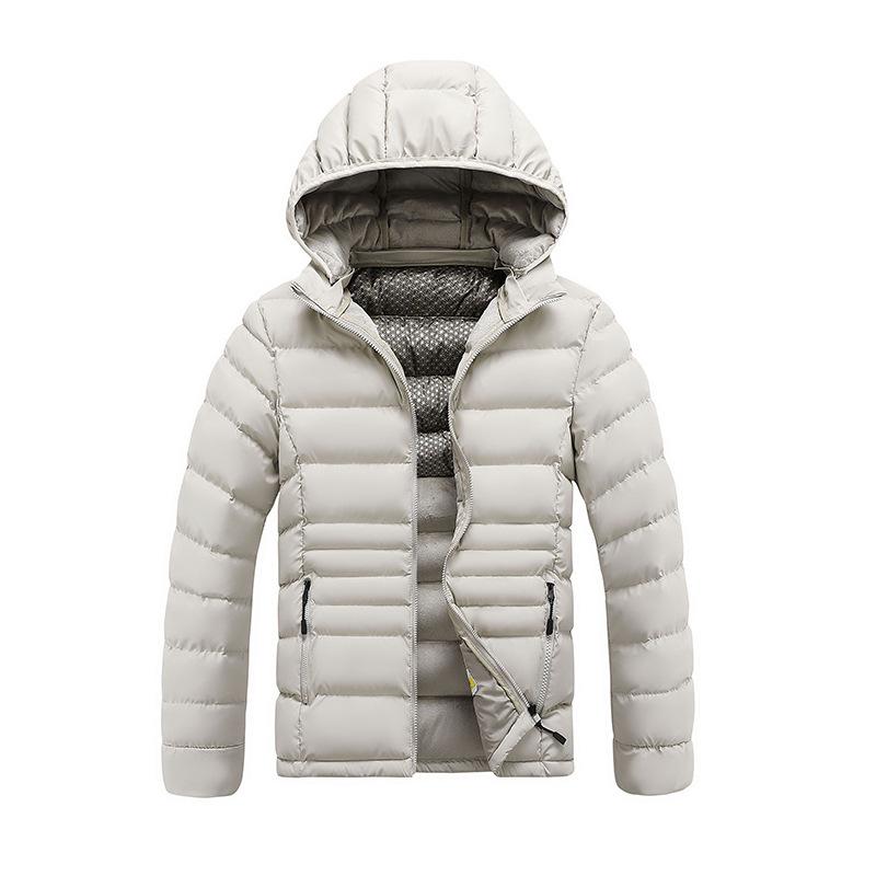 Lightweight Ribs and Cotton Jacket for Men In Winter Solid Color Slim Fit Removable Hat Thickened Hooded Jacket for Men