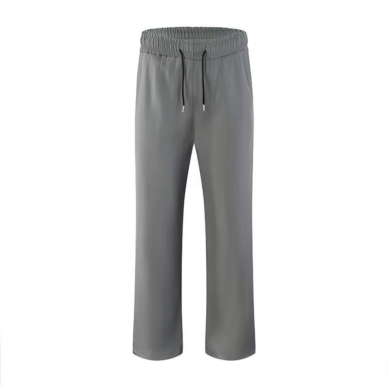 American retro straight casual pants men's and women's summer loose slightly wide-leg pants trendy brand drape elastic waist trousers