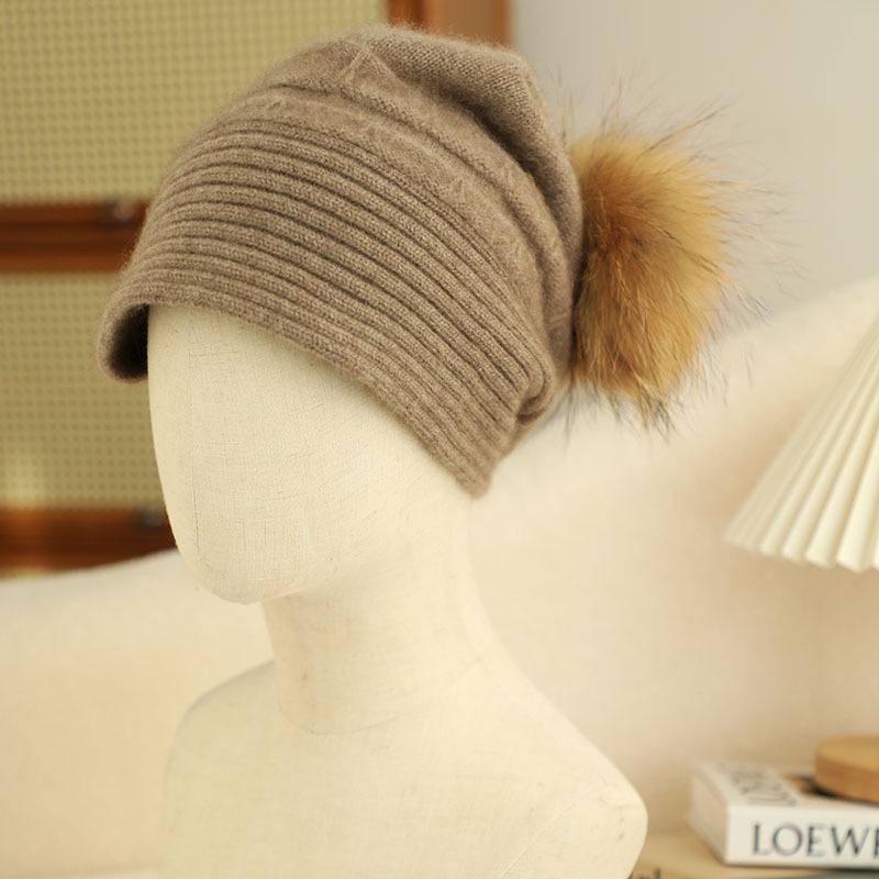 Unisex Cashmere Pom-Pom Hat: 100% Pure, Oversized, Knitted, Thickened for New Autumn/Winter Style