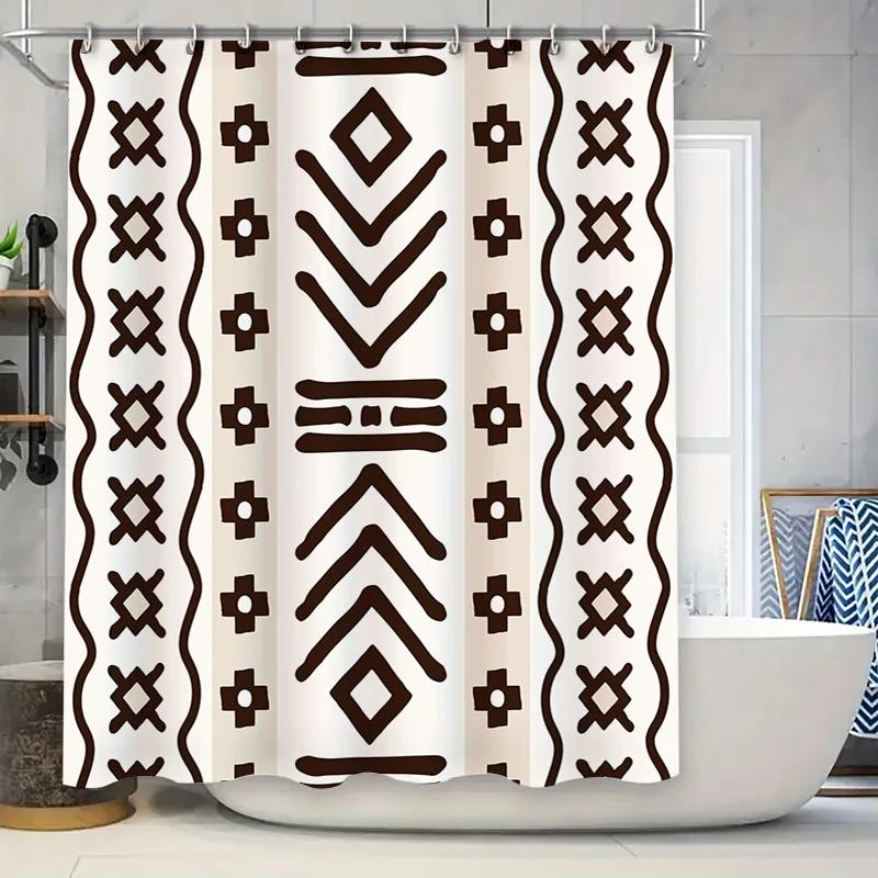

Modern Boho Style Black And White Shower Curtain With Geometric Patterns Perfect For Bathroom Decor W60H190(CM)-1 Pcs