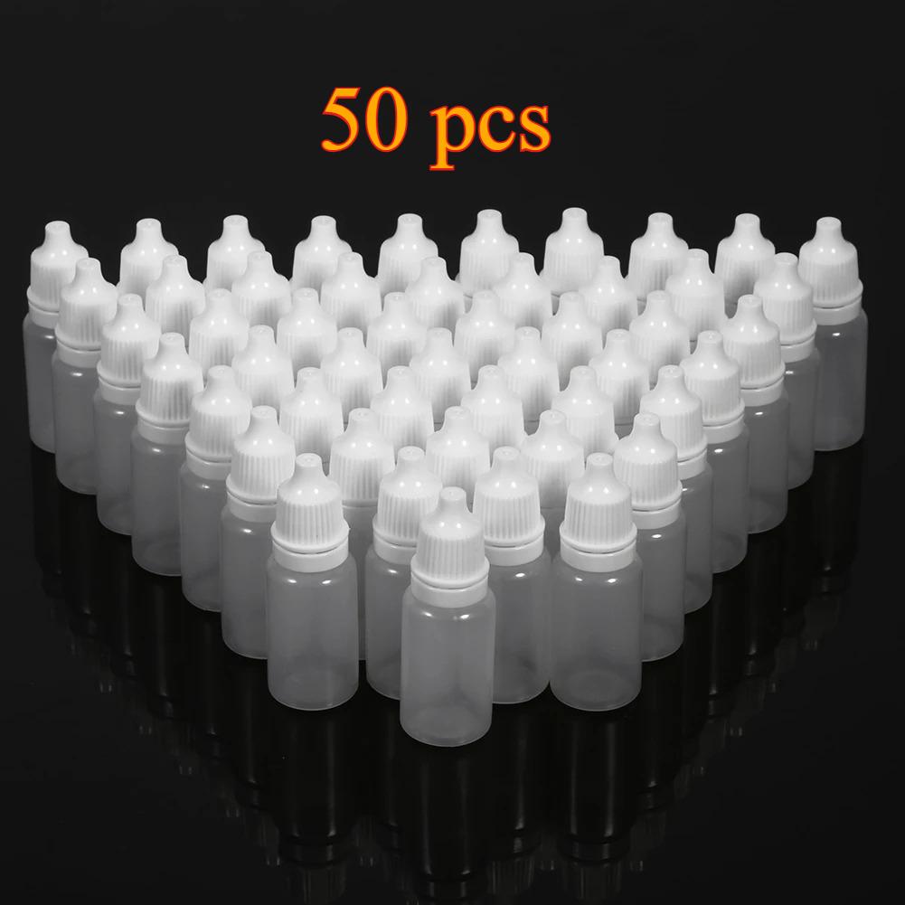 50pcs Plastic Dropper Bottle with Childproof Cap Portable Squeezable Eye Sub-dropper Container Refillable Storage Liquid Dropper