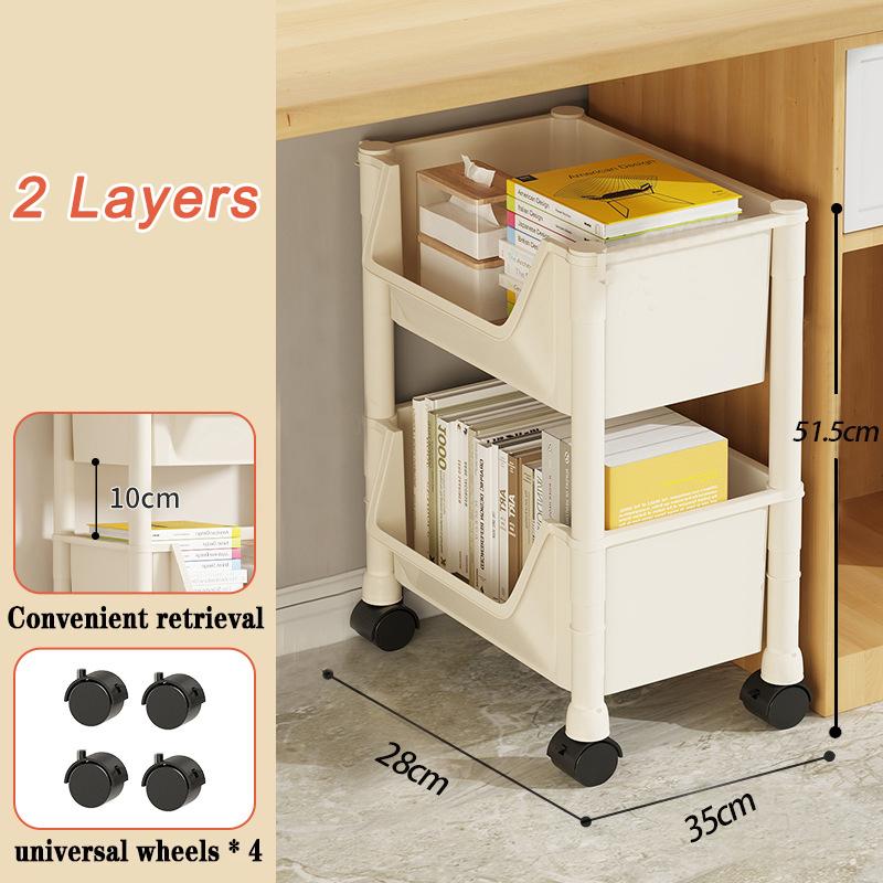 Trolley Bookshelf Living Room Movable Storage Rack Multilayer Bookshelf with Wheels Large Capacity Floor Type Kitchen Shelf