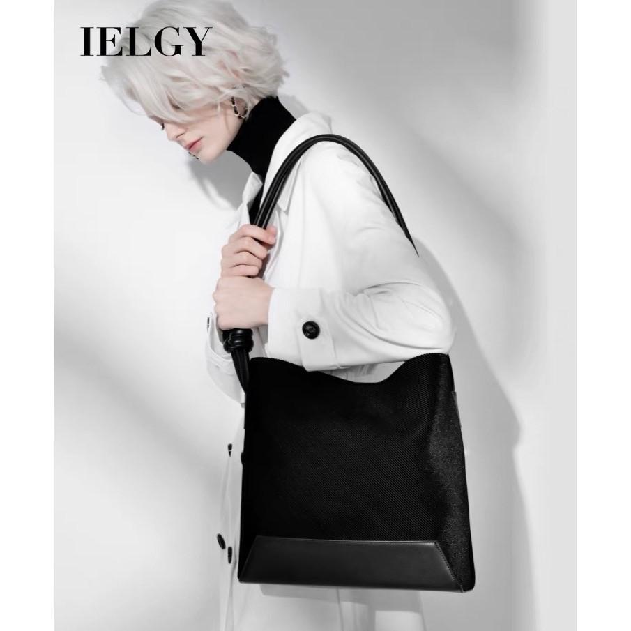 

IELGY versatile canvas puff tote bag, embroidered design large capacity single shoulder oblique span bag чёрный